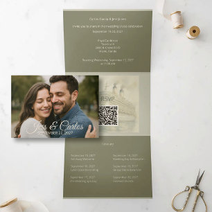 Upscale Cruise, Photo QR Code Destination Wedding Tri-Fold Invitation