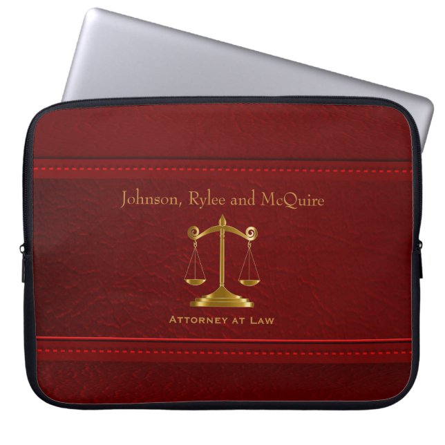Upscale Deep Red Leather - Attorney Design Laptop Sleeve (Front)