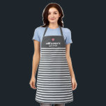 Upscale Heart Monogram with Modern Stripes Apron<br><div class="desc">This design includes a trendy white striped pattern and cute pink heart - If your art still needs to be adjusted, click on the Customise This button. This will take you to a design area where you can move things around and even change fonts or colour.</div>