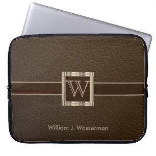 Upscale Monogram Chocolate Leather Laptop Sleeve