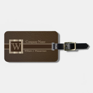 Upscale Monogram Chocolate Leather Luggage Tag
