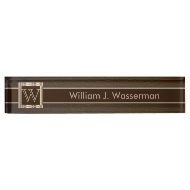 Upscale Monogram Chocolate Leather Nameplate (Front)