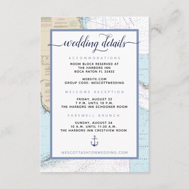 Upscale #Nautical South Florida #Wedding Details Enclosure Card (Front)