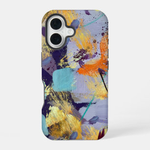 Upscale purple, gold, and blue abstract art iPhone 16 case