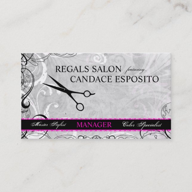 Upscale Swirls and Fluers Salon Business Card (Front)