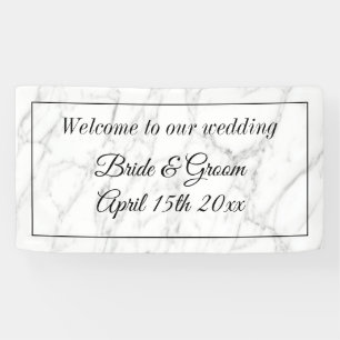 Upscale wedding custom white marble welcome banner