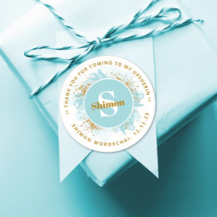 Upsherin Thank You Monogram Watercolor Glitter  Classic Round Sticker