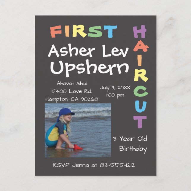 Upshern Upshernish Upsherin Postcard Invitation (Front)