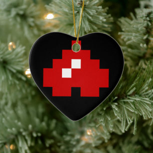 Upside Down 8 Bit Pixel Heart Ceramic Tree Decoration