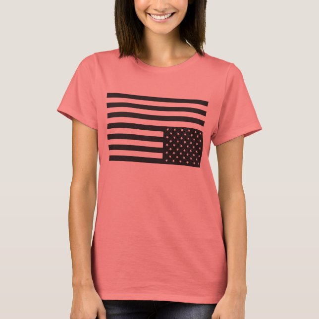 Upside Down American Flag in Black. T-Shirt (Front)