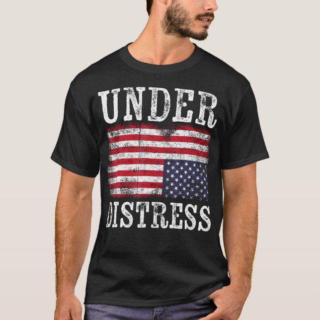 Upside Down American Flag Under Distress United St T-Shirt (Front)