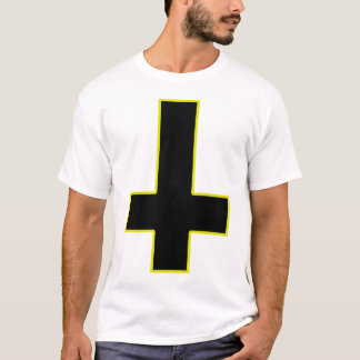 Upside Down Black Cross Gold Border T-Shirt
