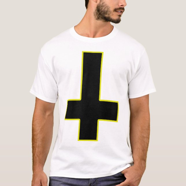 Upside Down Black Cross Gold Border T-Shirt (Front)