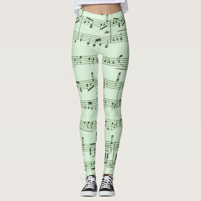 Upside Down Green Sheet Music Leggings (Front)