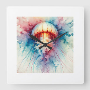 Upside Down Jellyfish 050824AREF123 - Watercolor Square Wall Clock