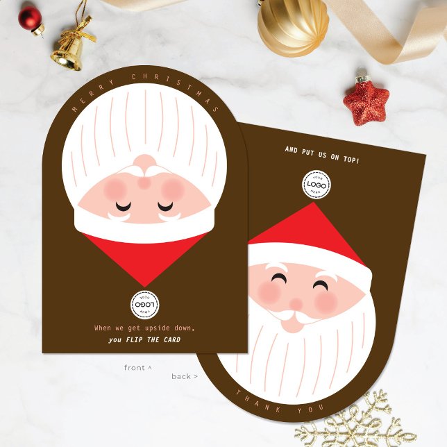 Upside Down Santa Corporate Brown Christmas Card (Creator Uploaded)