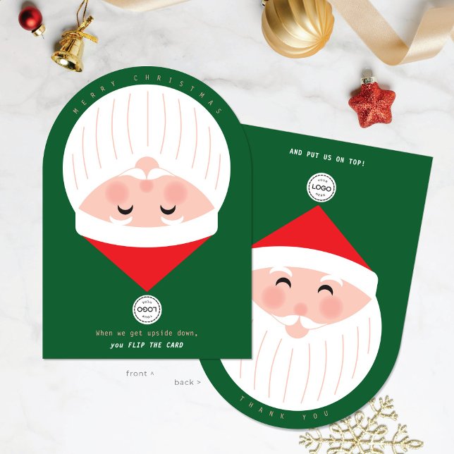 Upside Down Santa Corporate Green Christmas Card (Creator Uploaded)