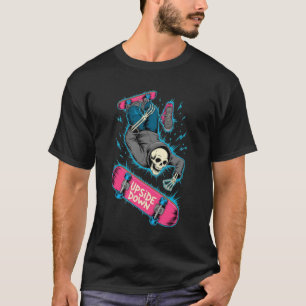 Upside Down Skater Skeleton Neon Pink Punk  T-Shirt