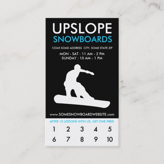 upslope snowboard lessons rewards program loyalty card (Front)