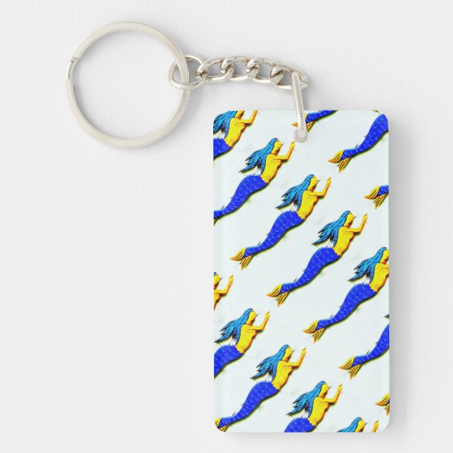 upward swimming blue-tail mermaids key ring (Front)