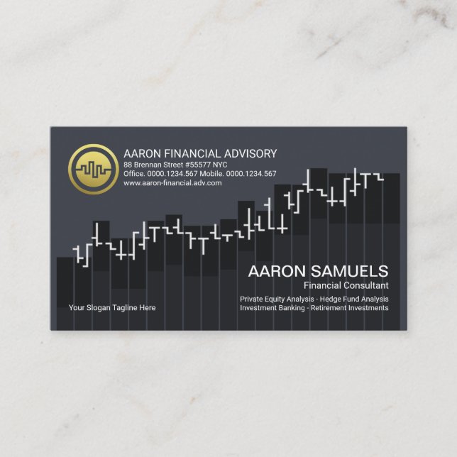 Upwards Trend Stock Graph Financial Advisor Business Card (Front)