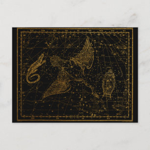 Urania's Mirror Celestial Map Gold and Black   Postcard
