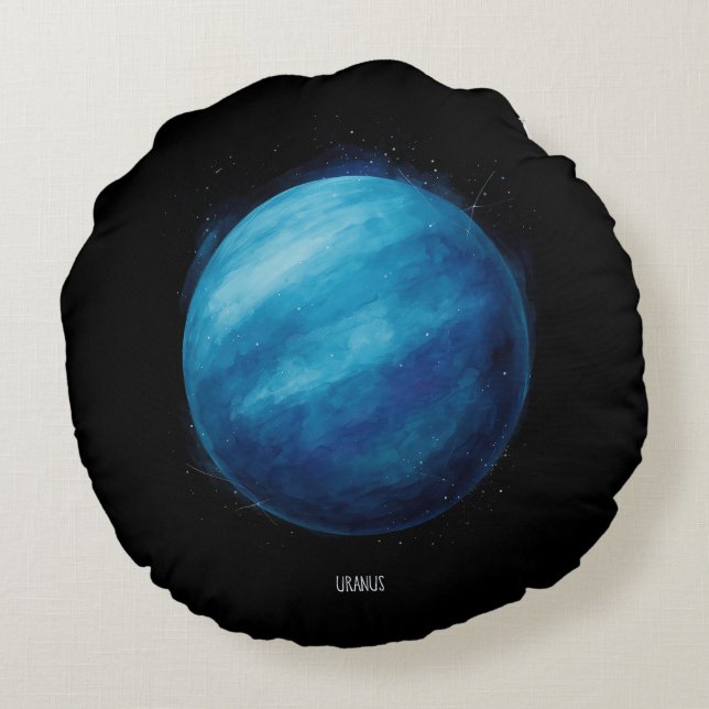Uranus Planet Artwork – Cosmic Space Illustration Round Cushion (Back)