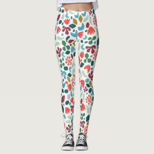Urban Abstract Organic Pattern Fall Colour on Whit Leggings