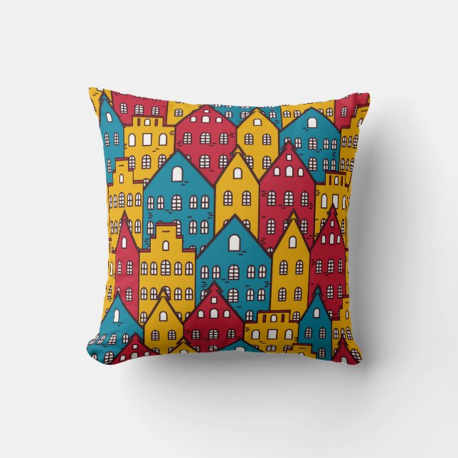 Urban abstract: vintage city pattern cushion (Front)