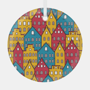 Urban abstract: vintage city pattern glass tree decoration