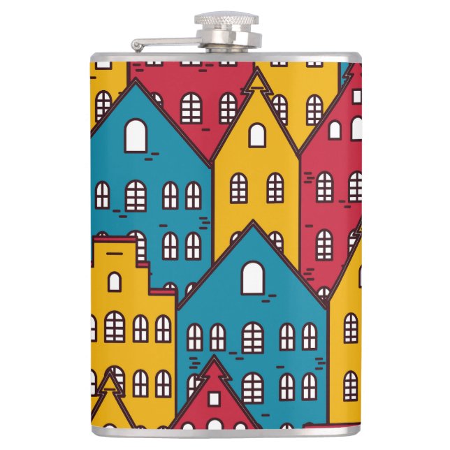 Urban abstract: vintage city pattern hip flask (Front)