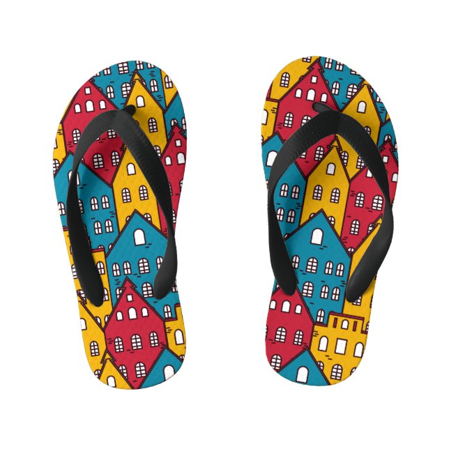 Urban abstract: vintage city pattern kid's jandals (Footbed)