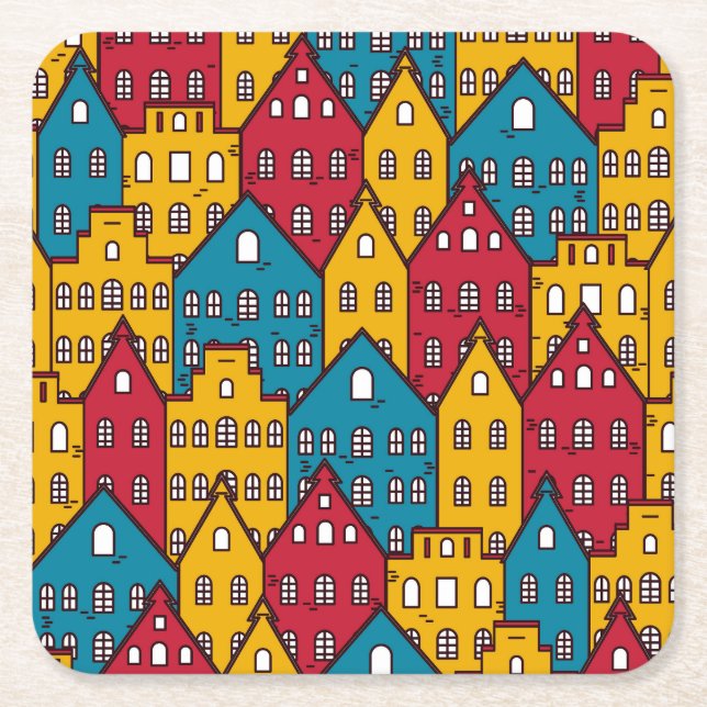 Urban abstract: vintage city pattern square paper coaster (Front)