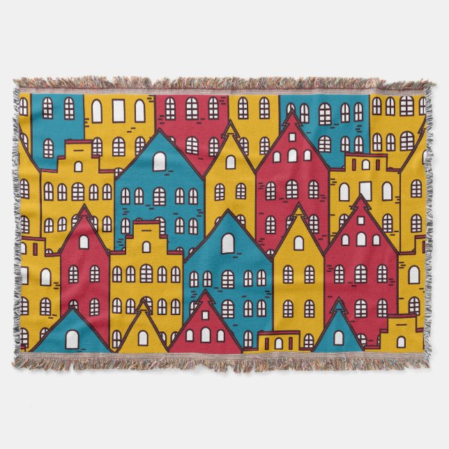 Urban abstract: vintage city pattern throw blanket (Front)
