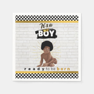 Urban Afro Baby Boy Retro Hip Hop Baby Shower Napkin