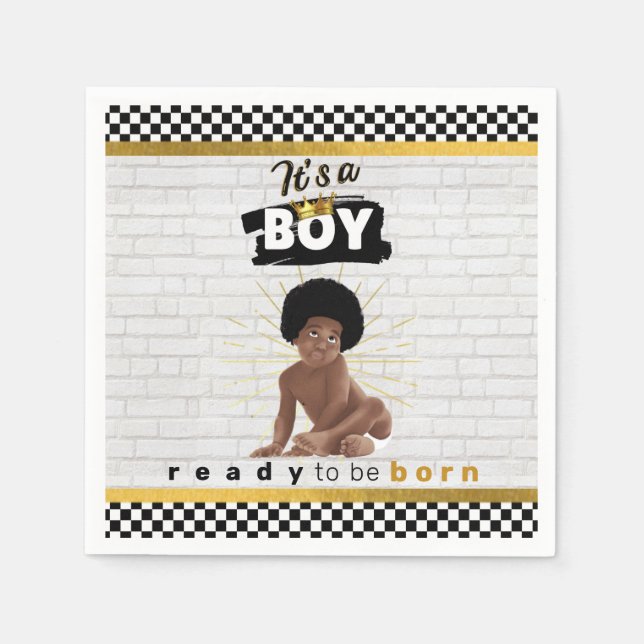 Urban Afro Baby Boy| Retro Hip Hop Baby Shower Napkin (Front)