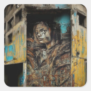 Urban Art on Abandoned Building Square Sticker
