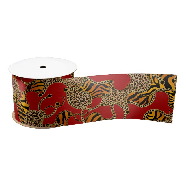 Urban Baroque Gold Chains Animal Print Satin Ribbon (Spool)