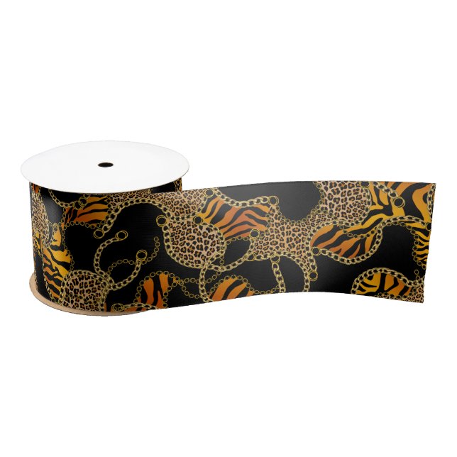 Urban Baroque Gold Chains Animal Print Satin Ribbon (Spool)