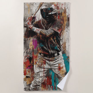 Urban Baseball Player Graffiti Art Illustration Beach Towel