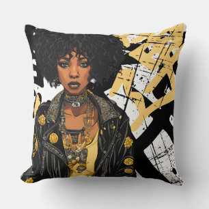 URBAN BEAUTY ROCK N ROLL GRAFITTI YELLOW BLACK CUSHION