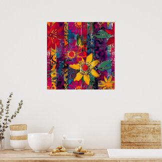 Urban Bloom  Vivid Graffiti Flower Explosio Poster