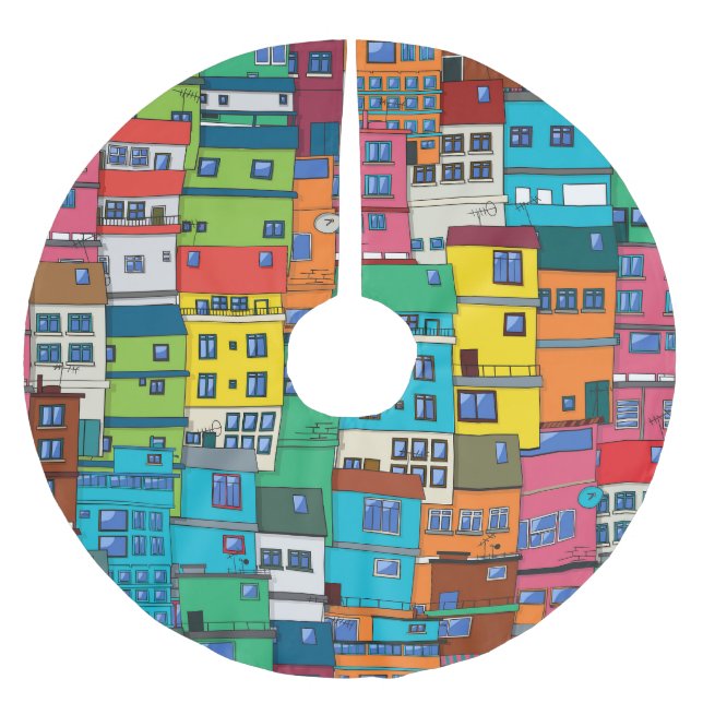 Urban Brazilian favela: colourful background. Brushed Polyester Tree Skirt (Front)