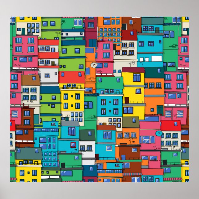 Urban Brazilian favela: colourful background. Poster (Front)