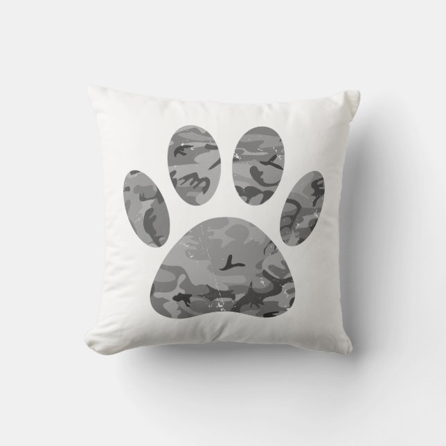 Urban Camo Puppy Paw Print Cushion (Front)
