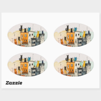 “Urban Cats in the Heights” Oval Sticker