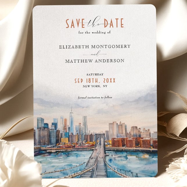 Urban Chic Brooklyn Bridge Save the Date Skyline Invitation (Creator Uploaded)