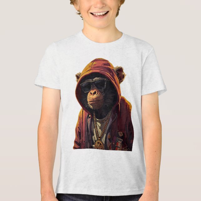 Urban Chimp – Cool Chimpanzee with Hoodie and Gold Tri-Blend Shirt (Front)