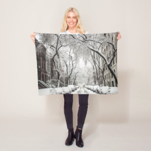 Urban Christmas Snow in Brooklyn NY Fleece Blanket