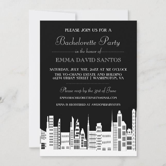 Urban City Bachelorette Party Invites (Front)